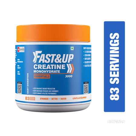 Fast&Up Creatine Monohydrate Essentials-For Longer Workout Muscle Recovery-83 Serving(Unflavored)
