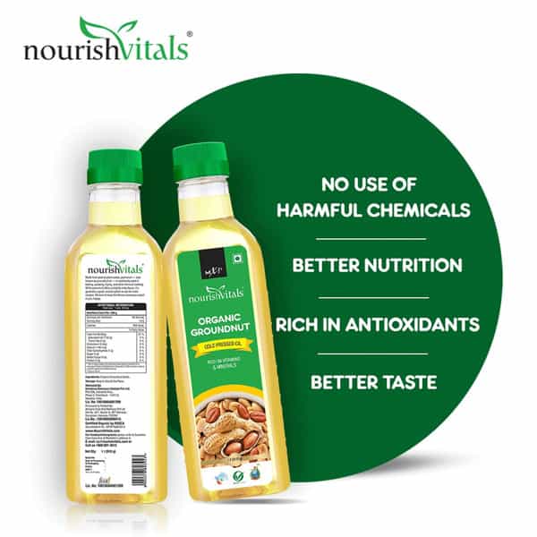 Nourishvitals Organic Groundnut Cold Pressed Oil Rich In Vitamins & Minerals Oil 1L