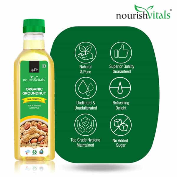 Nourishvitals Organic Groundnut Cold Pressed Oil Rich In Vitamins & Minerals Oil 1L
