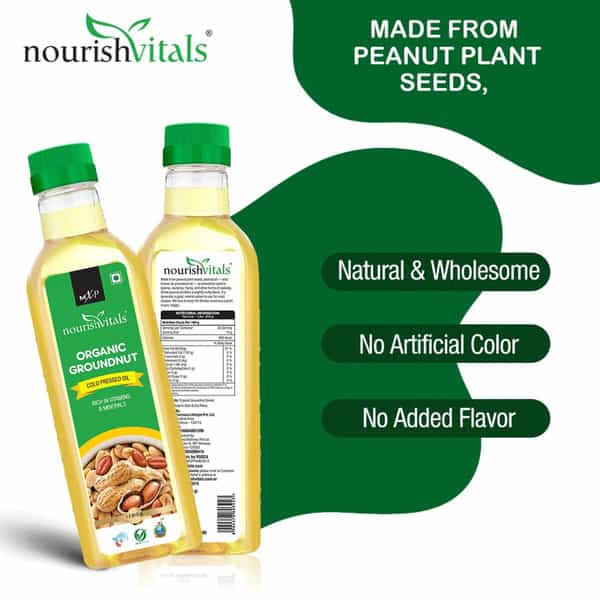Nourishvitals Organic Groundnut Cold Pressed Oil Rich In Vitamins & Minerals Oil 1L
