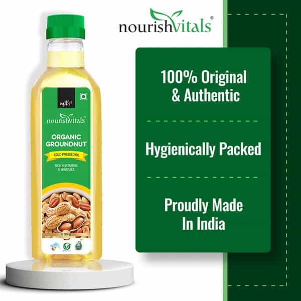 Nourishvitals Organic Groundnut Cold Pressed Oil Rich In Vitamins & Minerals Oil 1L