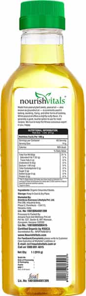 Nourishvitals Organic Groundnut Cold Pressed Oil Rich In Vitamins & Minerals Oil 1L