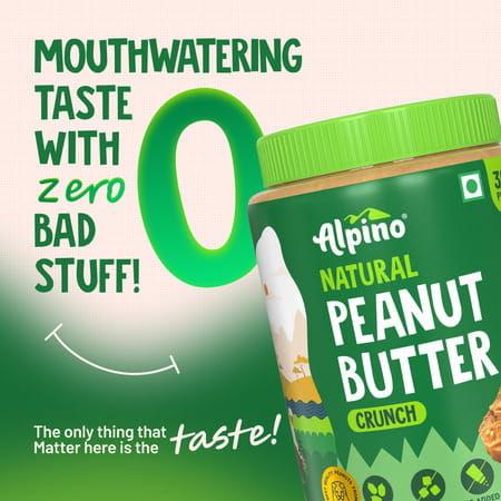 Alpino Natural Peanut Butter Crunchy 1 Kg |High Protein Peanut Butter | Unsweetened Vegan