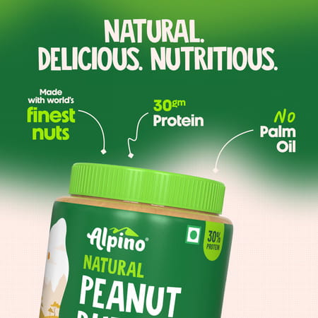 Alpino Natural Peanut Butter Crunchy 1 Kg |High Protein Peanut Butter | Unsweetened Vegan