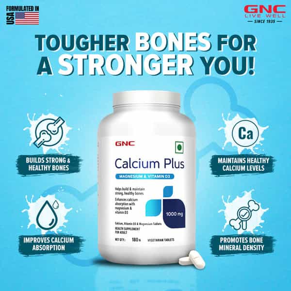 Gnc Calcium Plus With Magnesium & Vitamin D3 | Strengthens Bones | 1000Mg Per Serving | 180 Tablets