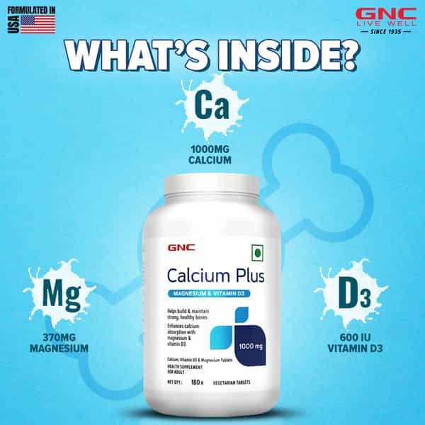 Gnc Calcium Plus With Magnesium & Vitamin D3 | Strengthens Bones | 1000Mg Per Serving | 180 Tablets