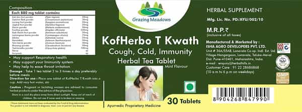 Grazing Meadows Kof Herbo Tablets - Pure And Natural 30 Tea Tablets (Pack Of 2)