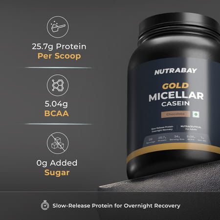 Nutrabay Micellar Casein Protein Powder - 1kg Chocolate Flavour | For Men & Women