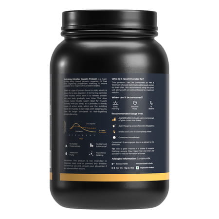 Nutrabay Micellar Casein Protein Powder - 1kg Chocolate Flavour | For Men & Women