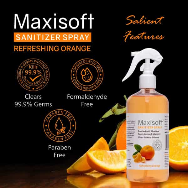 Maxisoft Sanitizer Spray | Orange | 500 Ml | Pack Of 2