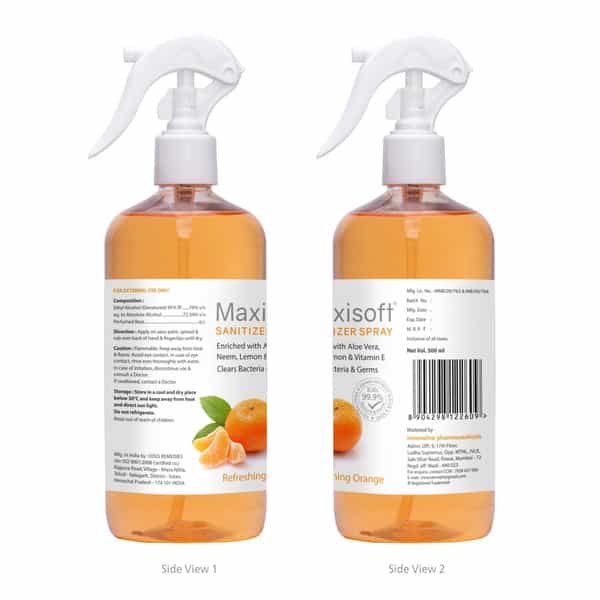 Maxisoft Sanitizer Spray | Orange | 500 Ml | Pack Of 2