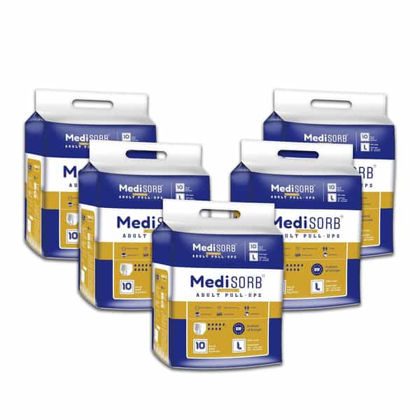 Medisorb Adult Diaper Pants Large | Pull-Ups | Elastic Waist Size 101-152 Cm 10 Piece | Pack Of 5