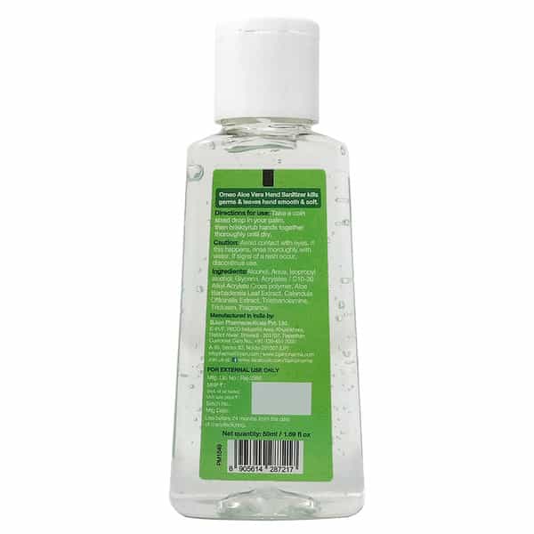 Omeo Aloe Vera Hand Instant Sanitizer Gel - 70% Alcohol - 50Ml