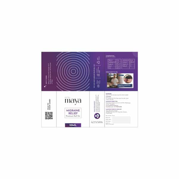 Maya Aromatherapy Migraine Relief Premium Roll On 100% Pure Essential Oils Reduces Migrain Pack Of 1