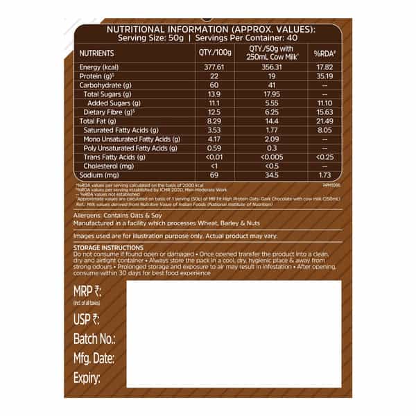 Muscleblaze Fit High Protein Oats 2 Kg | Dark Chocolate | Breakfast Cereals