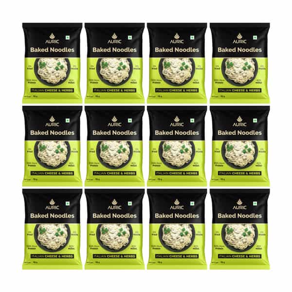 Auric Baked Instant Italian Cheese & Herbs Noodles 70G (Pack Of 12) Baked | Not Fried
