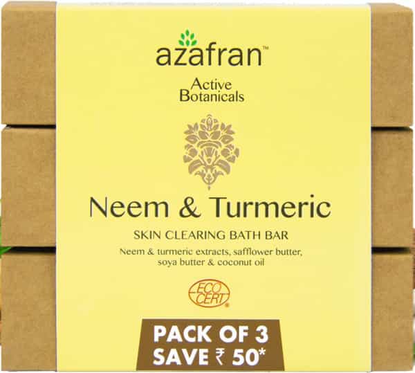 Azafran Organic Neem & Turmeric Skin Clearing Bath Bar- Pack Of 3
