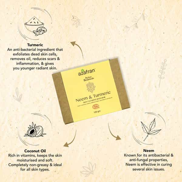 Azafran Organic Neem & Turmeric Skin Clearing Bath Bar- Pack Of 3