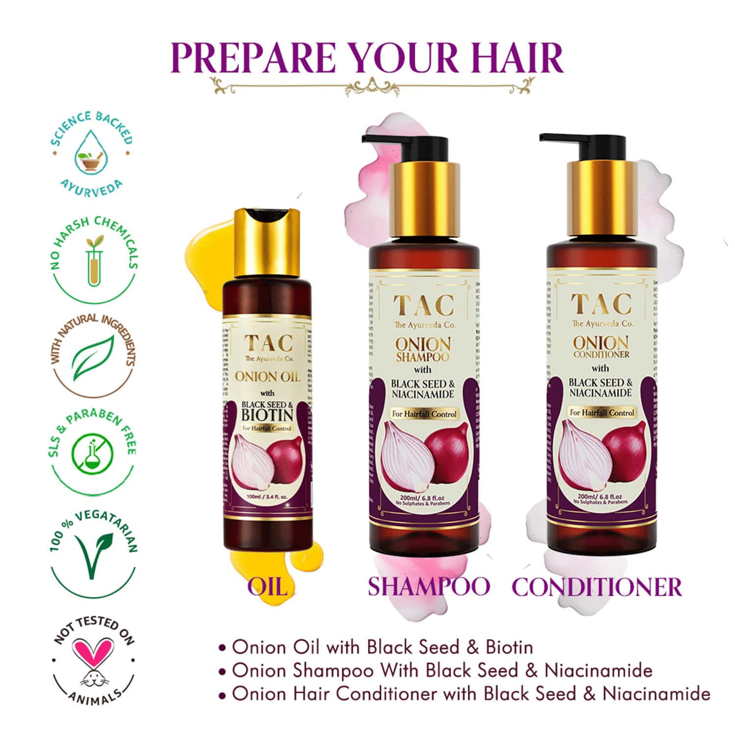Buy TAC THE AYURVEDA CO. ONION WITH BLACK SEED & NIACINAMIDE HAIR