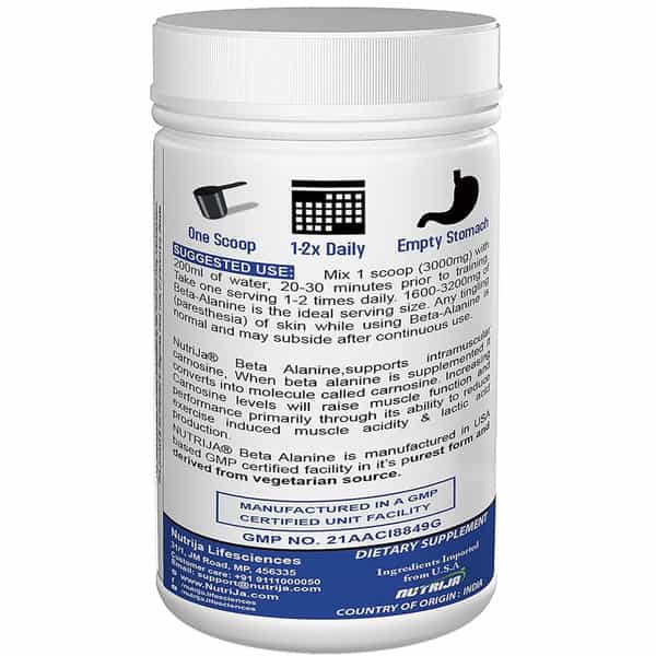 Nutrija Beta-Alanine Powder Best Pre Workout Supplement - 500 Grams (Unflavored)