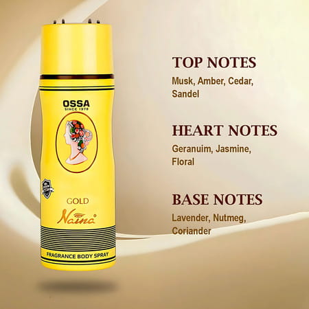 Ossa Gold Naina Body Spray | Musk And Woody Notes Long Lasting Deodorant For Men And Women | 200 Ml