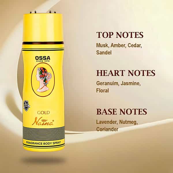 Ossa Gold Naina Body Spray | Musk And Woody Notes Long Lasting Deodorant For Men And Women | 200 Ml
