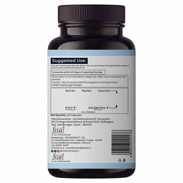 Miduty Sleep Well - Melatonin - Valerian Root - Deep Sleep Support - Stress Relief - 60 Capsules