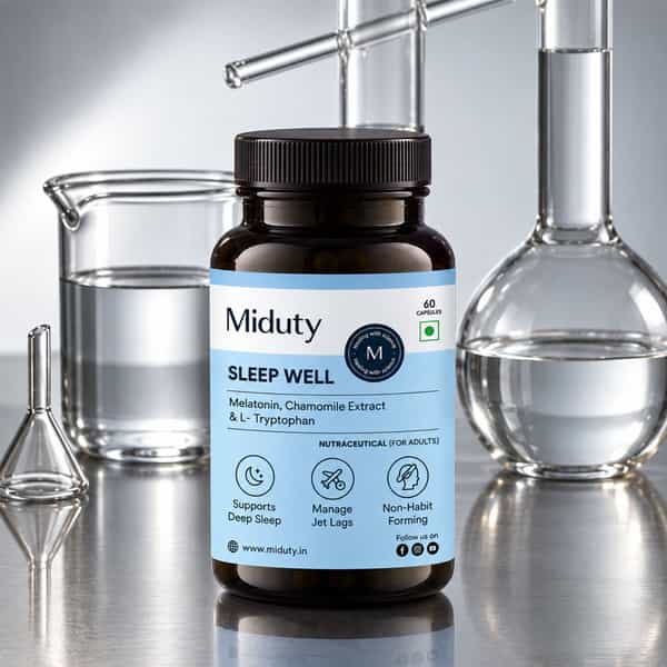 Miduty Sleep Well - Melatonin - Valerian Root - Deep Sleep Support - Stress Relief - 60 Capsules