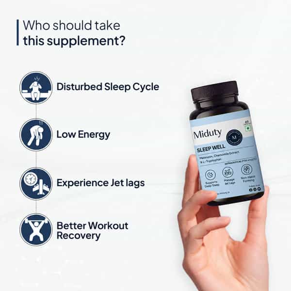 Miduty Sleep Well - Melatonin - Valerian Root - Deep Sleep Support - Stress Relief - 60 Capsules