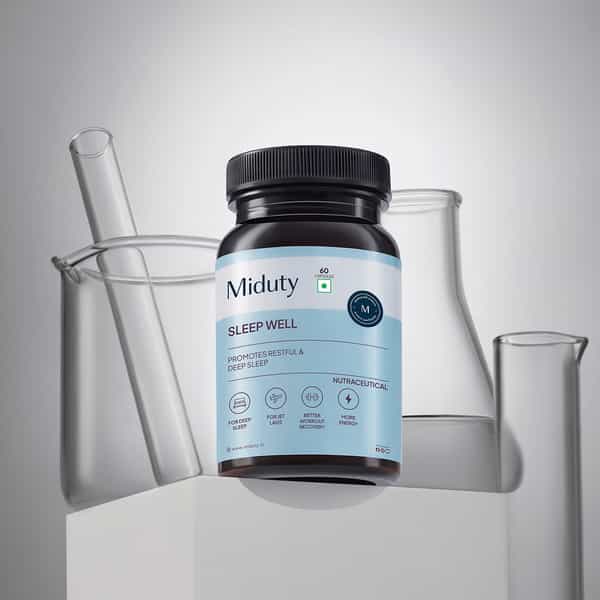 Miduty Sleep Well - Melatonin - Valerian Root - Deep Sleep Support - Stress Relief - 60 Capsules