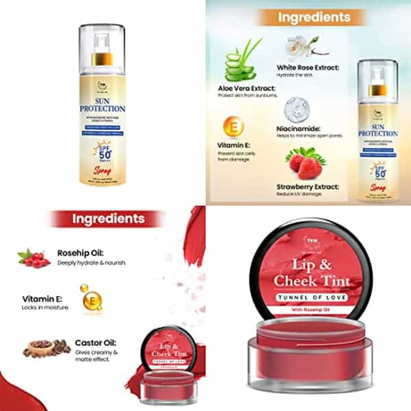 Tnw The Natural Wash Skincare Combo With Sun Protection Spf 50 Spray & Tunnel Of Love Lip & Cheek Ti