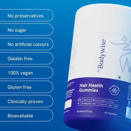 Be Bodywise Biotin Hair Gummies For Stronger & Shinier Hair No Added Sugar Strawberry Flavor 60 No'S