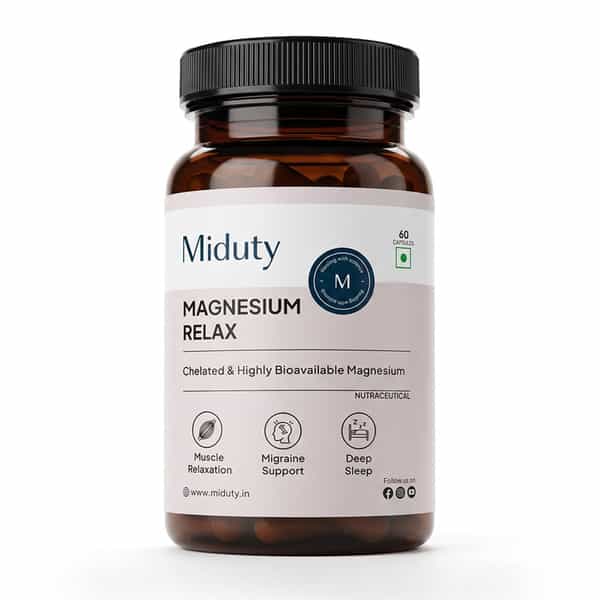 Miduty Magnesium Glycinate 1500Mg With B6 | Sleep | Stress & Muscle Recovery | 60 Capsules