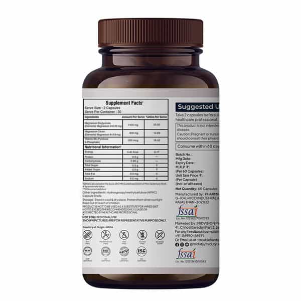 Miduty Magnesium Glycinate 1500Mg With B6 | Sleep | Stress & Muscle Recovery | 60 Capsules