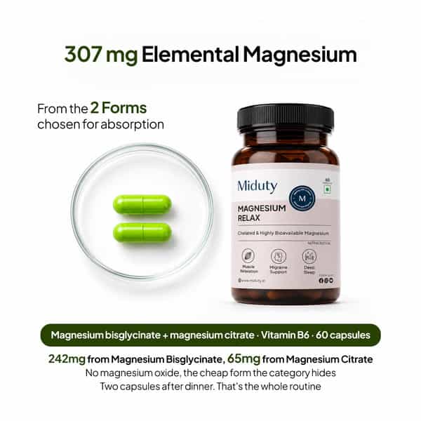 Miduty Magnesium Glycinate 1500Mg With B6 | Sleep | Stress & Muscle Recovery | 60 Capsules