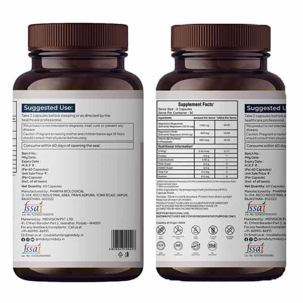 Miduty Magnesium Glycinate 1500Mg With B6 | Sleep | Stress & Muscle Recovery | 60 Capsules