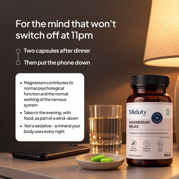 Miduty Magnesium Glycinate 1500Mg With B6 | Sleep | Stress & Muscle Recovery | 60 Capsules