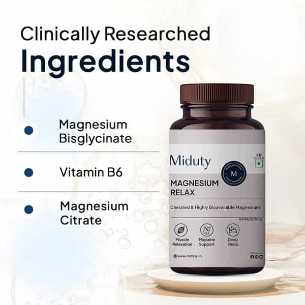 Miduty Magnesium Glycinate 1500Mg With B6 | Sleep | Stress & Muscle Recovery | 60 Capsules