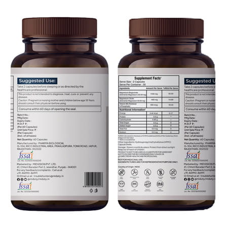 Miduty Magnesium Glycinate 1500Mg With B6 | Sleep | Stress & Muscle Recovery | 60 Capsules