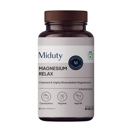 Miduty Palak Notes Magnesium Relax Supplement Bisglycinate Muscle Cramp-Migraine - 60 Capsules