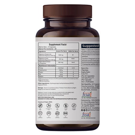 Miduty Magnesium Relax Chelated -Migraine-High Bp-Constipation-Magnesium Bisglycinate-60 Capsules