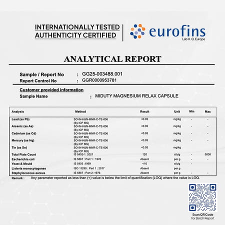 Miduty Magnesium Relax Chelated -Migraine-High Bp-Constipation-Magnesium Bisglycinate-60 Capsules