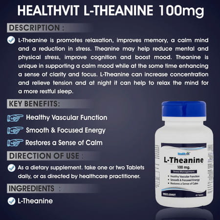 Healthvit L-Theanine 100 Mg 60 Tablets Stress Management