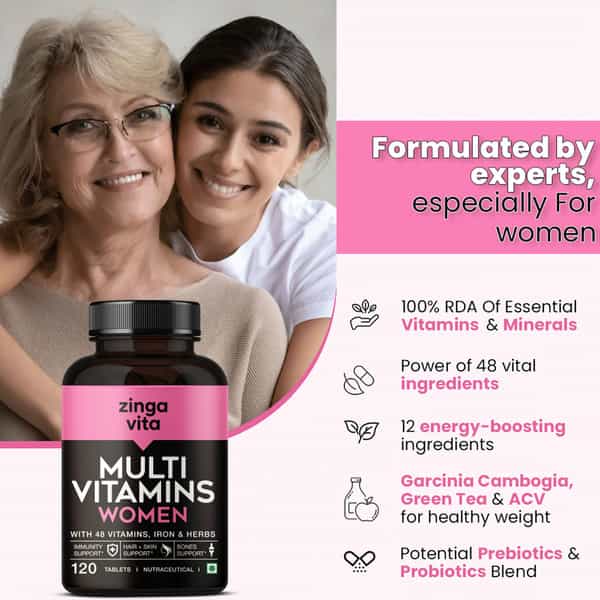 Zingavita Multivitamin Tablets For Women 120 Count With Vitamins Calcium & Iron