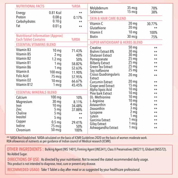 Zingavita Multivitamin Tablets For Women 120 Count With Vitamins Calcium & Iron