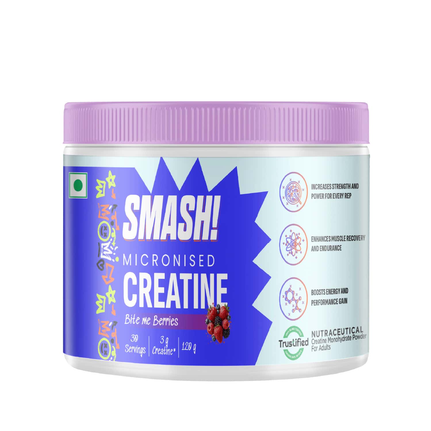Smash Micronised Creatine Monohydrate Powder | Bite Me Berries (30 Servings | 120g)