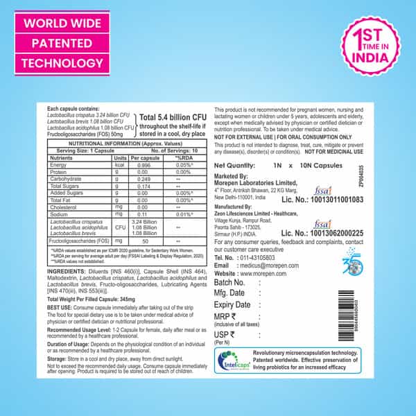 Morepen Intebact Gyn Capsules - 10 Veg Capsules