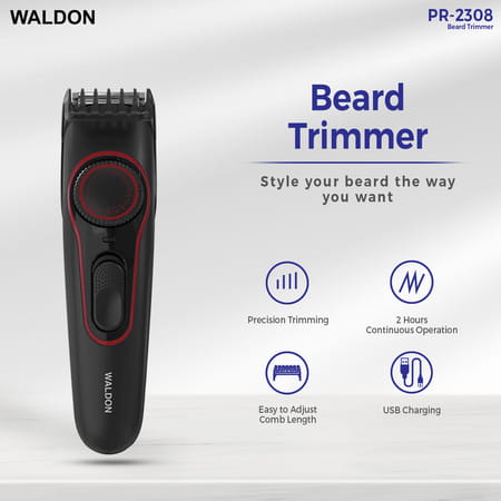 Waldon Pr-2308 Corded & Cordless Stainless Steel Blade Beard Trimmer Fast Charge 20 Gears Adjustment