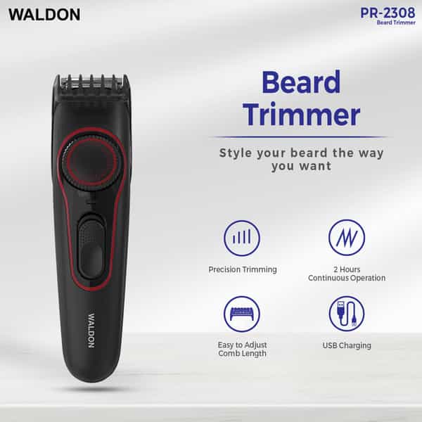 Waldon Pr-2308 Corded & Cordless Stainless Steel Blade Beard Trimmer Fast Charge 20 Gears Adjustment