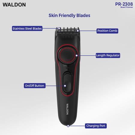 Waldon Pr-2308 Corded & Cordless Stainless Steel Blade Beard Trimmer Fast Charge 20 Gears Adjustment